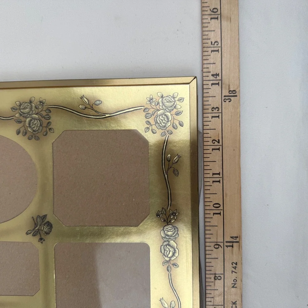 Vintage Gold Tone Floral Etched 13 Opening Collage Picture Frame 13.5x13.5